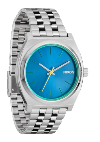 Image of Nixon Time Teller A045. 100m Water Resistant Watch (37mm Stainless Steel Watch Face), Silver /Byron Blue, Mens Standard, Time Teller