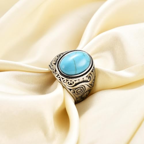 MYNENEY Retro Vintage Stone Rings for Men Turquoise Rings Stainless Steel Signet Biker Band4