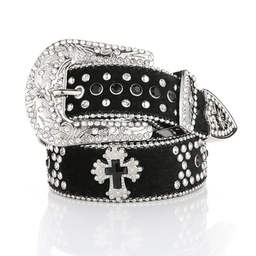 NUEAYMS Rock Buckle Belts Woman Cross Decor Waist Belts Western Cowgirl Y2K Girls Belt For Jeans Men