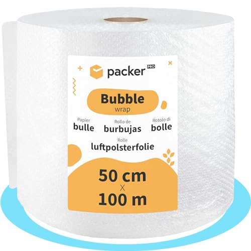 packer PRO Rollo Plastico Burbujas Embalaje, 50cm Ancho (A) y 100m Longitud (L). Papel burbuja ideal para Mudanzas, Embalajes y Envíos