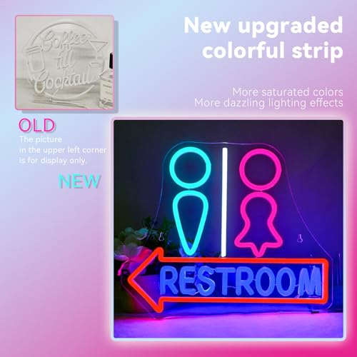 Image of Restroom with Arrow Neon Signs for Wall Decor Dimmable LED Gender Bathroom Sign,USB Powered Light for Bar Restaurant Business Bathroom Cafe Shop Home