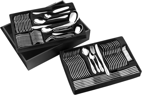 Pradel Excellence - D570C - Ménagère 84 Pièces - Collection Miroir - Service Complet Pour 12 Personnes - Acier Inoxydable - Coffret Rangement Noir Aimanté - 998 g