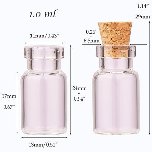 MaxMau 100pcs 1ml Small Mini Glass Bottles Jars with Cork Stoppers Tiny Vials for DIY Art Crafts Wedding Favors