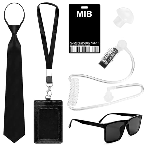 Ensemble d'accessoires de costume d'agent Mib pour homme en noir avec lunettes de soleil noires, cravate, combiné carte d'identité et porte-cartes, costume de costumade pour homme, femme, enfant