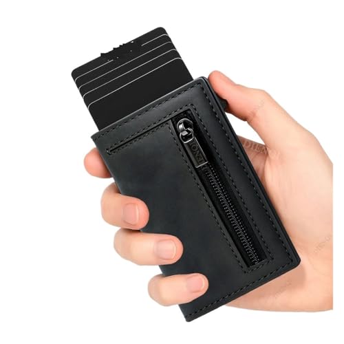 Anti-Theft Credit Card Holder Men Wallets RFID Blocking Aluminum Leather Pop Up Minimalist Wallet Cardholder Wallets for Men(Carbon Black)3