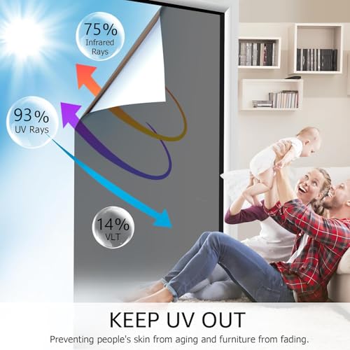 HIDBEA One Way Film Window Tint Glass Screen Home Interiors Privacy Screen Decorative Heat Control Residential Window Film, Black (23.6"x78.7")