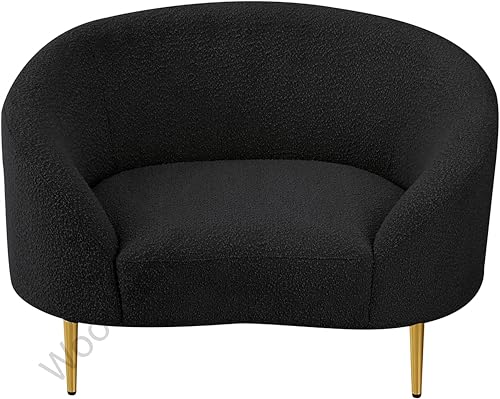 Image of Rosewood Luxury Curved Sofa in Premium Boucle Fabric | Solid Wood Structure | High Density Foam | Sturdy Golden Legs | Comfortable & Stylish Couch for Modern Living Room (Black, 1 Seater)