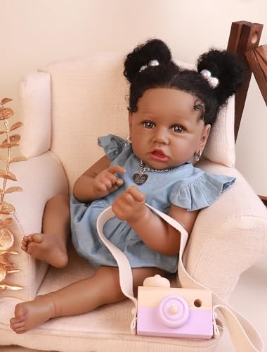 Image of HOOMAI Lifelike Reborn Baby Dolls with Soft Body African American Realistic Girl Doll 22.8 Inch Best Birthday Gift Set