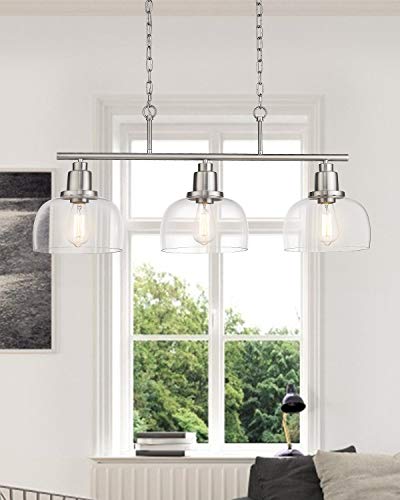 EAPUDUN 3-Light Kitchen Island Light, Farmhouse Pendant Lighting for Dining Room Pool Table Ceiling Light, Brushed Nickel Finish with Clear Glass, PDA1125-BNK - Image 4