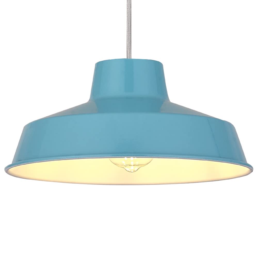 Britalia Duck Egg Blue Painted Metal Vintage None Electric Pendant Light Shade | 30Cm Diameter | Easy Fit Retro Ceiling Light | White Inner | Includes Shade Reducing Ring To Fit All Types Of Lampholders