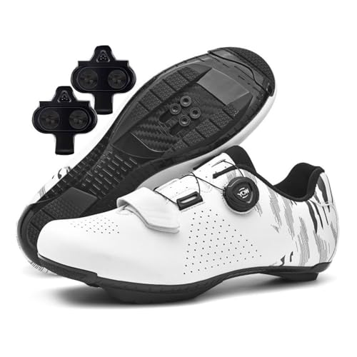 Treer Outdoor Cycling Shoes Mens Womens 3.5UK-12 UK Size MTB Mountain Bikes Cycle Trainers Shoes with 4 Holes Cleats Unisex Men Women Spin Bike for Indoor (White,3.5)