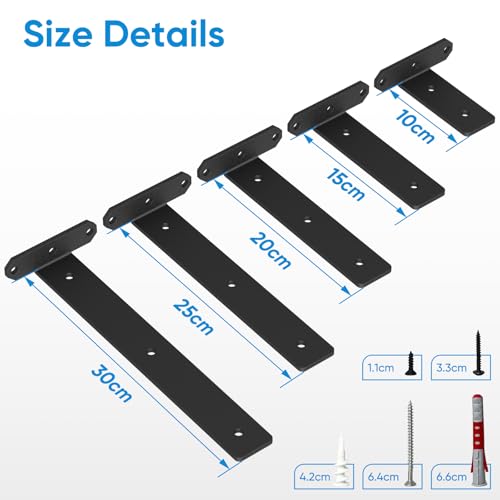 TESSTINA Escuadras para Estanterías 80kg, Brackets Metálicos, Soporte Balda, Escuadra Estantería, Soporte Estanteria Pared Invisible para Baldas - imagen 3