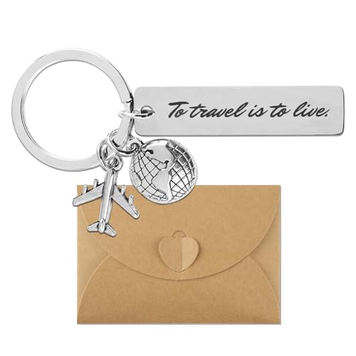 To Travel Is To Live Traveling Keychain Airplane Fly Keyring Travel Keyring with Envelope Safe Travels Gift Flight Attendants Gift Safely Birthday Christmas Gifts for Travelers Dad Father Husband