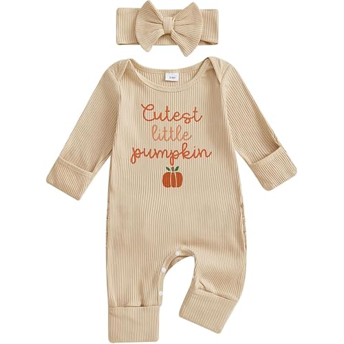 Lehoso My First Baby Girl Outfit One Piece Romper Jumpsuit Newborn Infant Baby Girl Clothes Outfits (Khaki, 0-3 Months)
