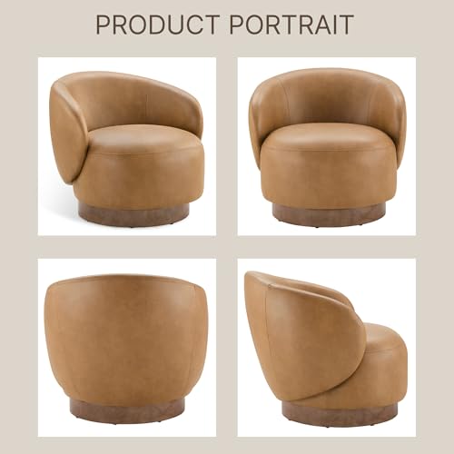 Image of KISLOT Swivel Accent Chair Modern Round Barrel Armchair with Upholstered Faux Leather for Living Room Bedroom Waitingroom,1 Box,Brown