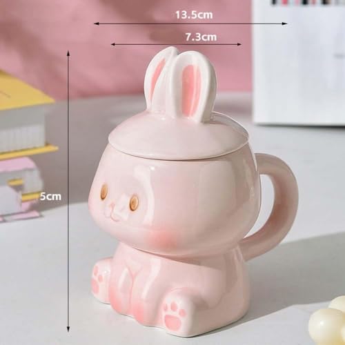 ZONSUSE Süße Hase Tasse,Tasse Lustige Form,3D Tasse mit Kaninchen,Hase Becher mit Deckel und Löffel,Personalisierte Geschenke für Familie… – Ansicht 5