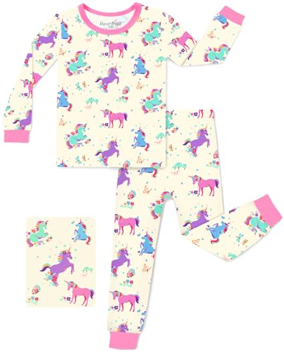Image of babee Reshinee Bamboo Viscose Toddler Girls Kids Pajamas Unicorn Mermaid Pjs Long Sleeve Snug fit 12M-8Y 2pcs Soft Jammies