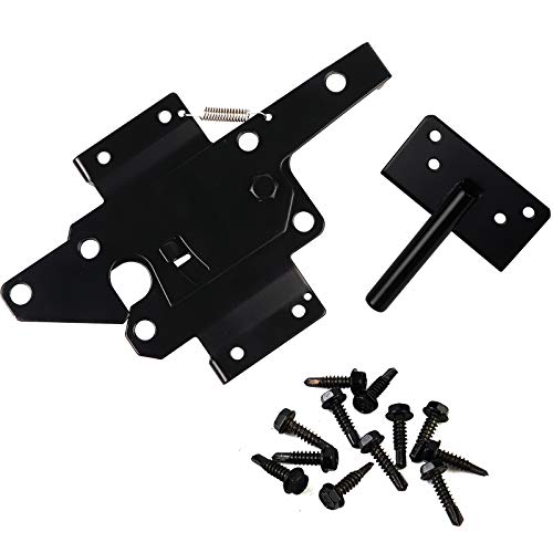 Gate Latches for Wooden Fences Heavy Duty Post Mount Automatic Gravity Lever Spring Self Locking Hardware Wood/Vinyl Fence Gate Lock for Secure Pool/Yard/Garden,Black Finishing,Steel