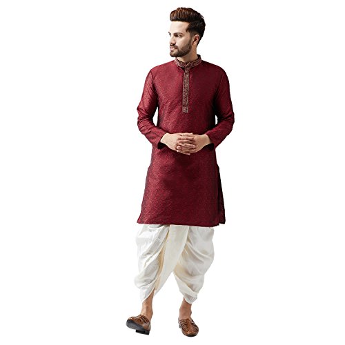 Image of SOJANYA (Since 1958 Mens Black Stitched Dupion Silk Dhotis, Size: Freesize