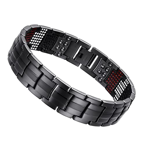 USWEL Titanium Bracelet for Men Black PVD Coating 591pcs Minerals Magnetic Bracelet for Men