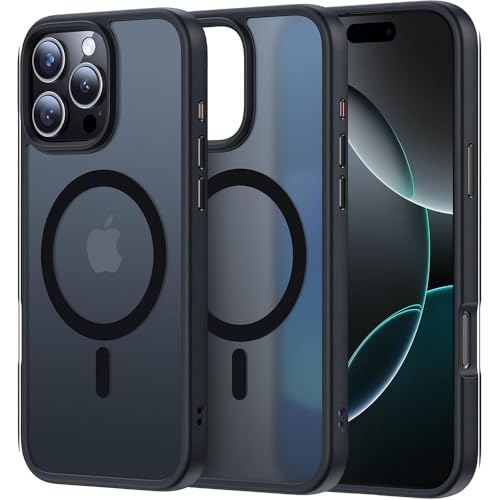 Image of amazon basics Mobile Cover for Apple iPhone 16 Pro (Silicon Crystal Clear Slim PC & TPU, Soft & Shockproof Back Case, Magnetic Case), Black