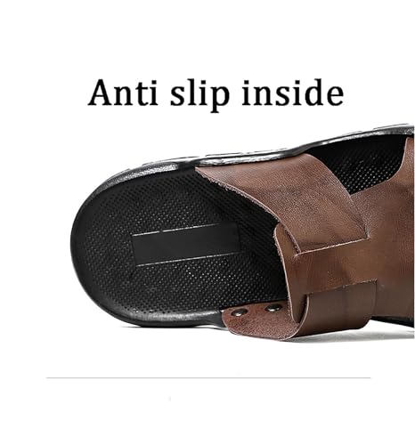 Men's Open Toe Beach Slides Leather Sandals Indoor Outdoor Casual Slippers for Summer Slip On4