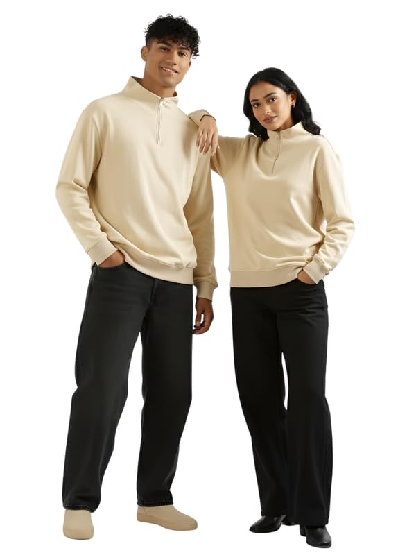 Image of SAADAA Unisex Zip Neck Sweatshirt | Quarter Zip High Neck | Cotton-Blend Fleece| Winter Wear Sweatshirt with Pockets | Casual Fit