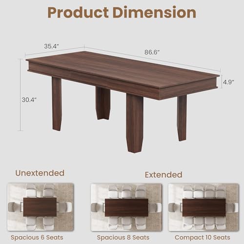 Image of GarveeHome 63 in-86.6 in Extendable Dining Room Table for 6-10, Farmhouse Kitchen Tables w /Wooden Sturdy Frame, Large Rectangular Dinner Table for Dining Room, Kitchen