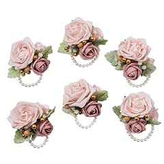 6pcs Champagne Pink Wrist Corsage