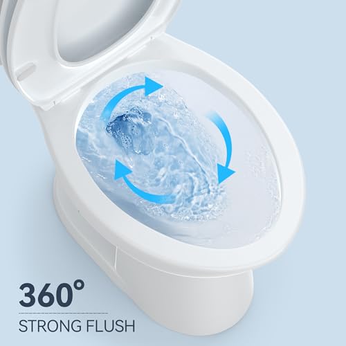 Two-Piece Elongated Toilet, 1.28 GPF Powerful Single Flush Toilet, 16" Universal Height with 19" Extra Long Bowl & Soft Close Seat, 12 Inch Rough In, White