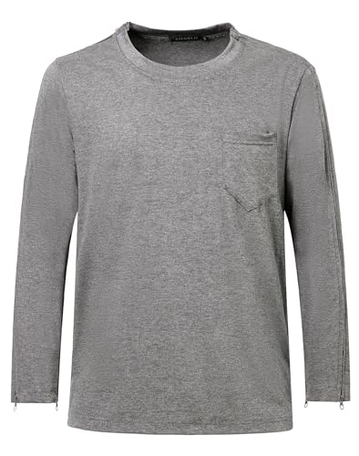 AIFARLD Post Shoulder Surgery Recovery Shirts for Men Full Tear Away Side Zippers Long Sleeve Dialysis Chemo Clothing