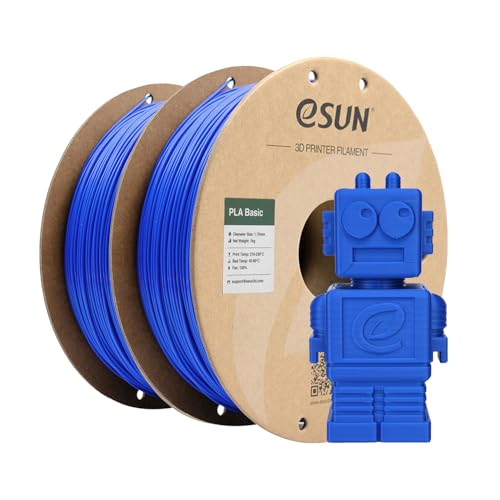 eSUN PLA Filament 1.75mm, PLA Basic 3D Printing Filament Dimensional Accuracy +/- 0.05mm, 1KG per Spool, 2 Spools for 3D Printers,Blue+Blue
