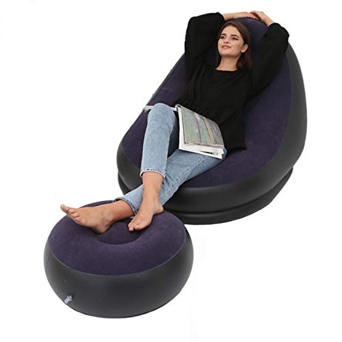 Sofá inflable individual perezoso flocado azul para falta de espacio