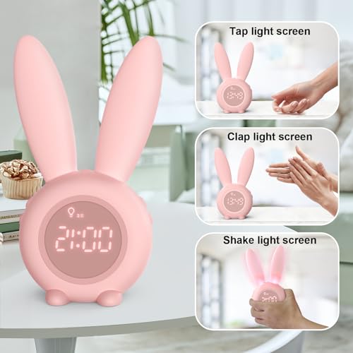 Homealexa Réveil Matin à Induction en Forme de Lapin Mignon, Intelligent Réglage Automatique Lumière de Respiration, Affichage Temps/Date/Température, Contrôle Vocal ou Tremblement – vue 5