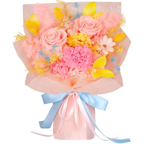 SOLUNOX Preserved Flowers for Delivery – Real Pink Eternal Roses and Carnation in Gift Box,...
