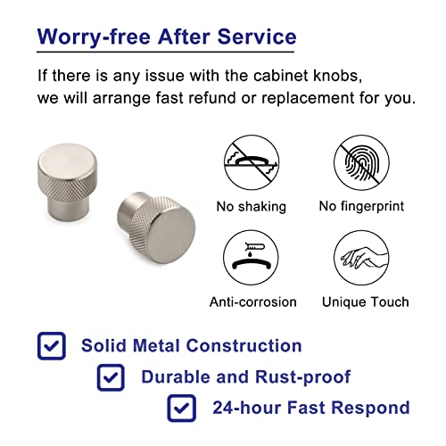 Askano Knurled Kitchen Cabinet Knobs, Pack Of 10, Brushed Nickel Ak1301 | Round Pull Handle, Solid Hardware For Drawer, Dresser, Bathroom, Vanity, Furniture Door, Cupboard, Bedroom, Diameter: 1 Inch #TOP3