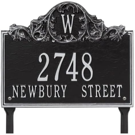 Personalized Cast Metal Address Sign With Lawn Yard Stakes - MADE IN USA - Monogram Initial Plaque # 68240