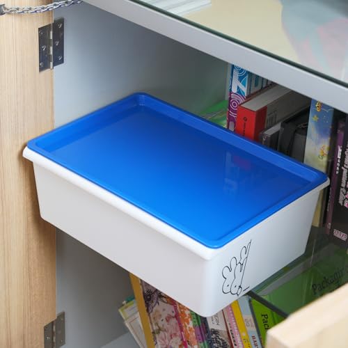 Image of Nayasa Lego Print Stack N Store Plastic Storage Boxes with Lid & Side Handle | Multipurpose Storage Stackable Box | Strong and Durable | Set of 3, 5 L & 12 L | Small + Big | Blue