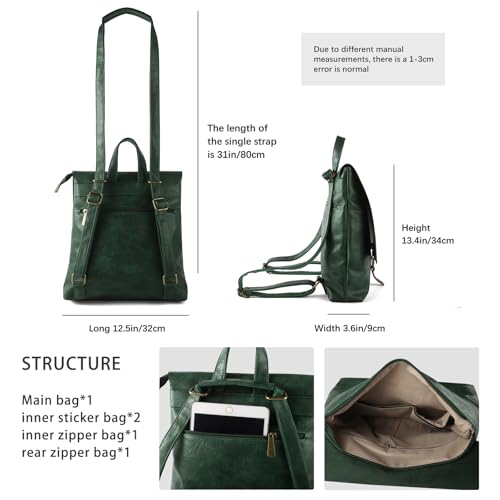 Image of Women's Fashion Backpack Purse Multipurpose Design Convertible Satchel Handbags Shoulder Bag Travel bag (Green)