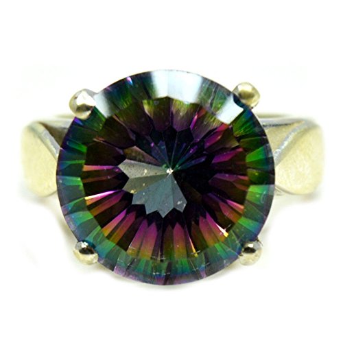 Bague quartz mystique ronde argent sterling fait main : bijou pierre véritable unique