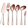 6 Piece Copper Serving Flatware Silverware SetStainless Steel Serving Utensil SetInclude Cake Server Slotted Serving Spoon Serving Spoon Cold Meat Fork Butter Knife Soup Ladle