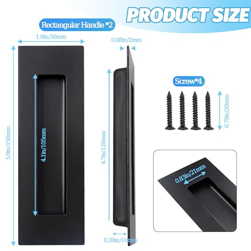 Manijas empotradas para puertas correderas de bolsillo negras, tiradores recessed para puertas | Manija de acero inoxidable montada al ras, tiradores modernos para gabinetes, baño, balcón, oficina y puertas de granero miniatura 6