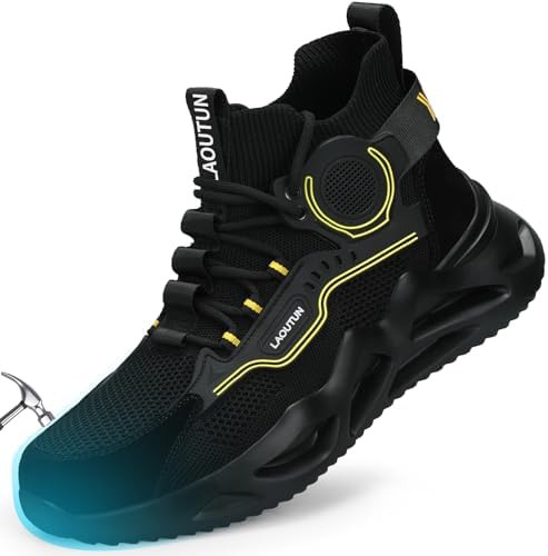 Steel Toe Sneakers for Men Steel Toe Lightweight Shoes for Men Comfortable Work Shoes Air Cushion Safety Shoes Indestructible Puncture Proof Slip Resistant Construction