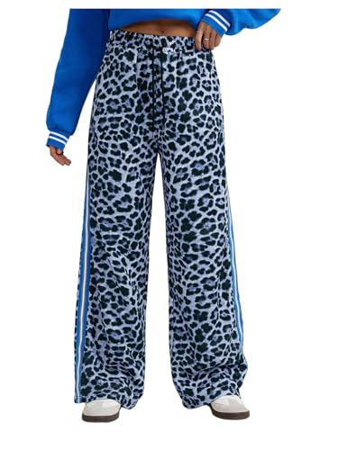 Floerns Women's 90s Cheetah Print Wide Leg Sweatpants Drawstring Elastic Waist Casual Pants