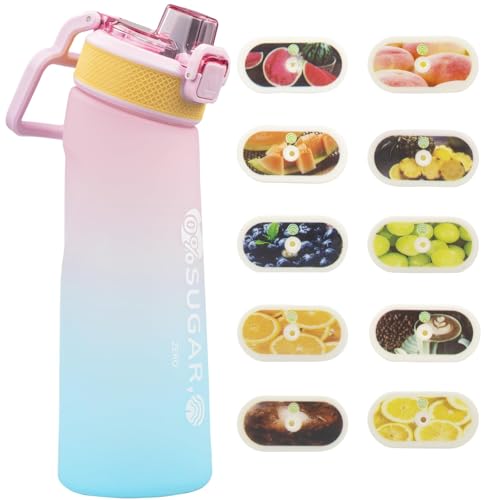 TERRIFI 2026 New Upgrade Air Scented Up Water Bottle Set Scent Water Bottle(24 oz/700 ml) with 10 Fruit Flavour Pods BPA Free Sports Water Cup forTravel School Gym(Frosted Pink)