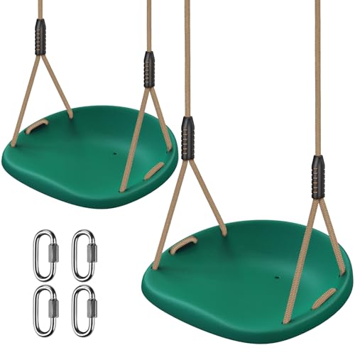 Image of SELEWARE Green Heavy Duty Swing Seat for Adults Kids Tree Swing, 2 Pack | Indoor /Outdoor Plastic Swing with Adjustable Ropes and Carabiners, Swing Set Accessories for Backyard Patio Garden Playground