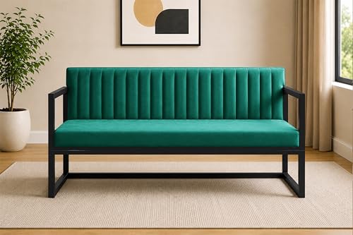 Image of Metal Sofa Cum Bed for Living Room | Modern Industrial Design Metal Frame 3 Seater Sofa Bed for Home, Office & Lounge-Green