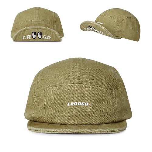 Croogo Short Brim 5 Panel Cap Vintage Dad Hat Cute Baseball Hat for Men Fashion Flat Bill Cap Hip Hop Street STYL,Khaki-CR5P01