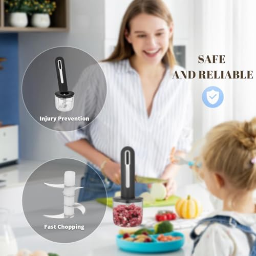 Mini hachoir électrique avec 4 tasses et 2 lames pour ail et oignon