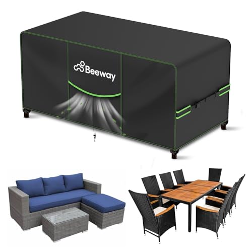 BEEWAY Garden Furniture Cover With Air Vent Waterproof Patio Rattan Sofa Table Chair Set Cover - 420D Oxford Fabric Windproof - 200x160x74cm